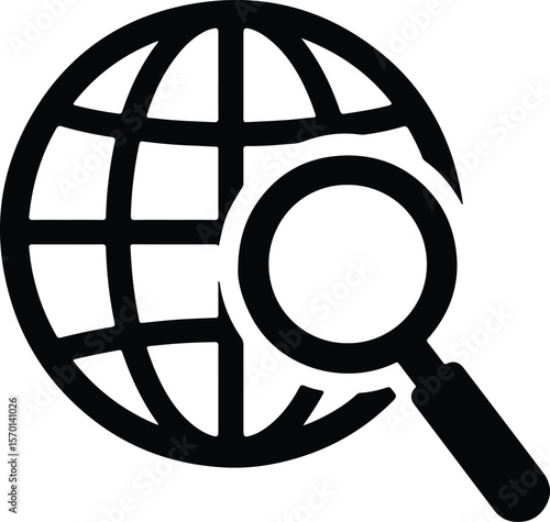 Silhouette global search a magnifying glass over globe Vector illustration