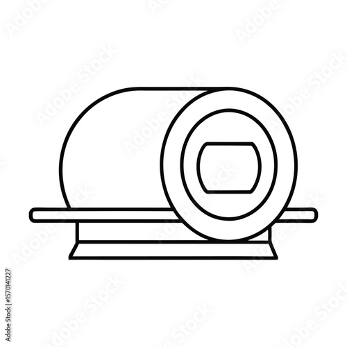 CT scan machine side view shown in modern line art Vector illustration