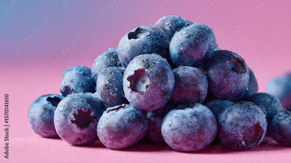 custom made wallpaper toronto digitalJuicy blueberries form a pleasing mound against a vibrant pink backdrop, highlighting their deep blue hue and natural sheen. This arrangement showcases the fruit's freshness and appeal.