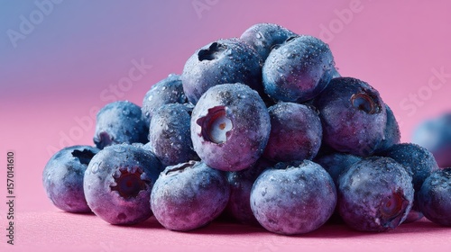 Wallpaper Mural Juicy blueberries form a pleasing mound against a vibrant pink backdrop, highlighting their deep blue hue and natural sheen. This arrangement showcases the fruit's freshness and appeal. Torontodigital.ca