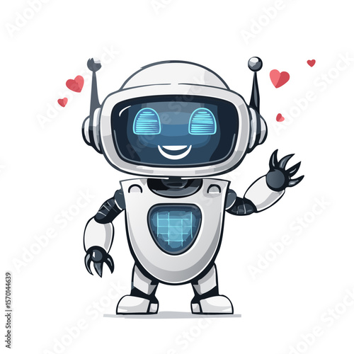 Wallpaper Mural Friendly Robot Cartoon Waving with Hearts Artificial Intelligence Machine Cute Technology Illustration Torontodigital.ca