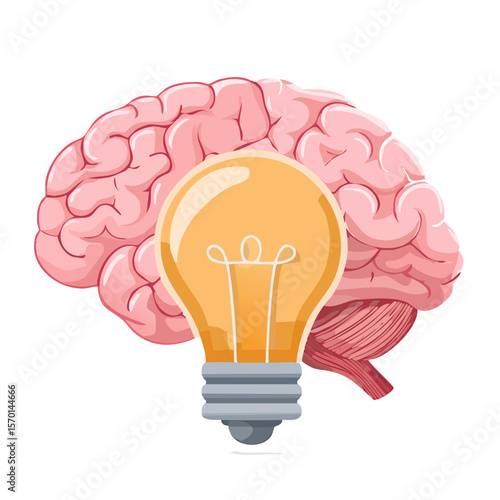 Human Brain with Glowing Light Bulb Illustrating Ideas Inspiration Creativity Thinking
