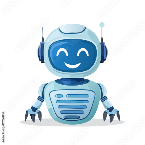 Friendly Cartoon Robot with Smiling Face and Antennae on a Black Background