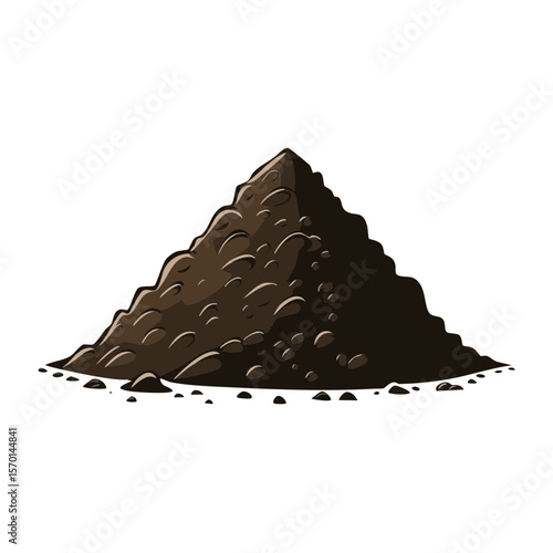 Pile of Soil Illustration Dark Brown Earth Mound of Dirt for Agriculture Gardening and Construction Concept Ground Isolated on Black Background