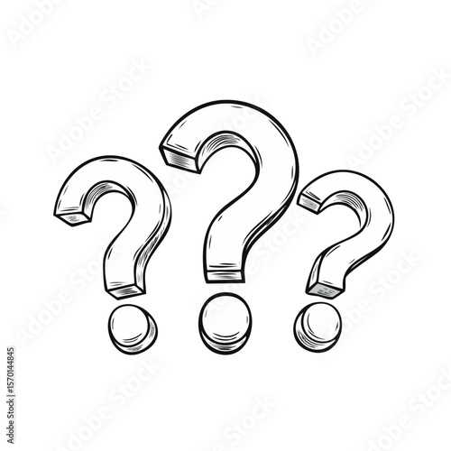 Three White Question Marks on Black Background, Uncertainty and Exploration