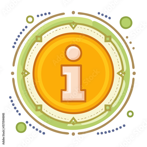 Stylized Information Icon Illustration Circular Design Decorative Border Geometric Accents