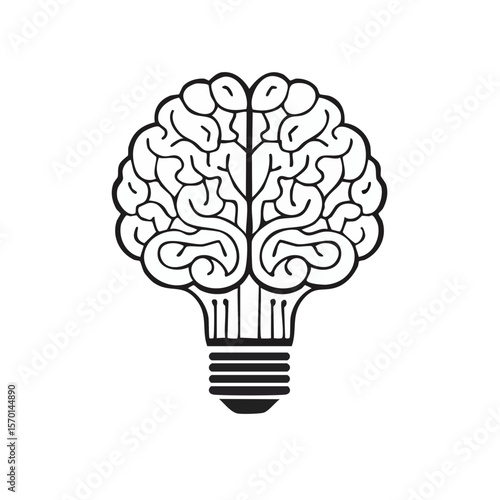 Creative idea, Brain bulb illustration, thinking process, brainstorming, intelligence, human mind and solution concept on black background