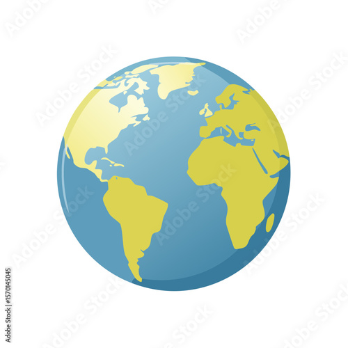 Cartoon Earth Globe with Continents Illustration of World Map Concept for Education and Design, Planet Surface in Flat Design