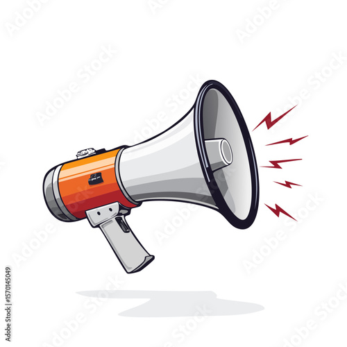 Orange and White Cartoon Megaphone with Red Sound Waves Against a Black Backdrop