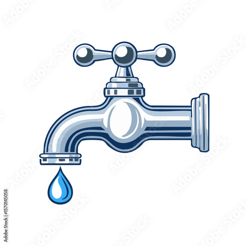 Water Faucet Spout with Dripping Drop on Black Background, Plumbing Fixture Illustration