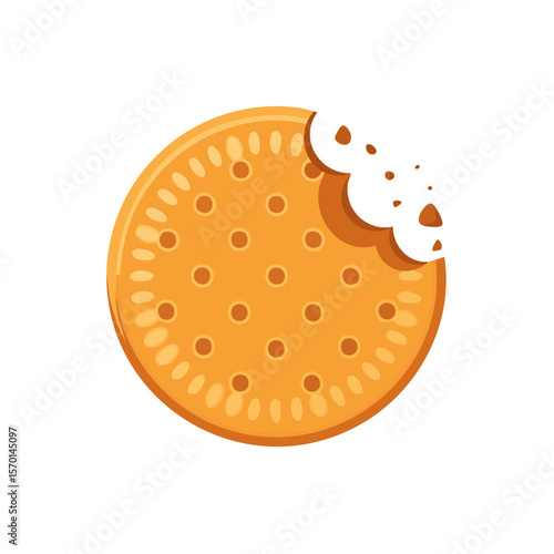 Crispbread cookie biscuit snack treat bite food vector graphic on black background slightly eaten delicious hunger