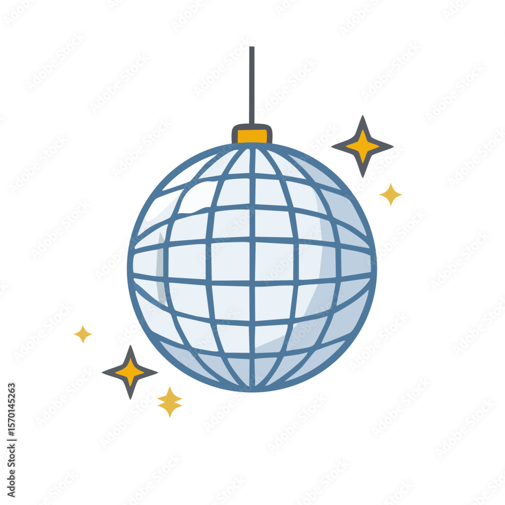 Shining Disco Ball Party Icon with Sparkling Stars on Black Background Retro Dance Celebration Shining Disco Ball Party Icon with Sparkling Stars on Black Background Retro Dance Celebration