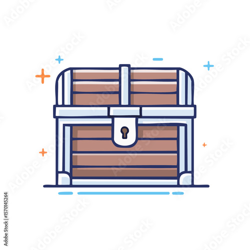 Stylized Treasure Chest with Lock Illustration on Black Background