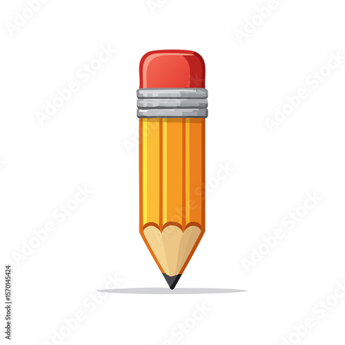 Cartoon pencil drawing a line on dark background illustration with eraser and sharpened tip