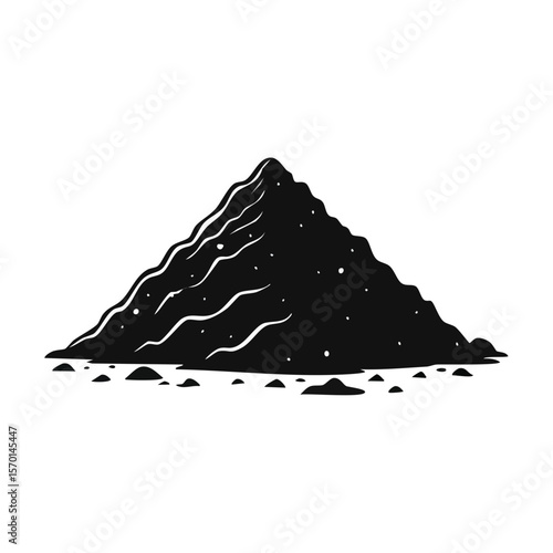 Stylized pile of dirt debris soil with white streaks and spots on a black background minimalist illustration