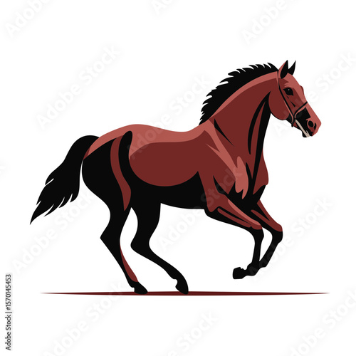 Illustration of a Chestnut Horse Running on a Black Background with a Snaffle Bit Bridle