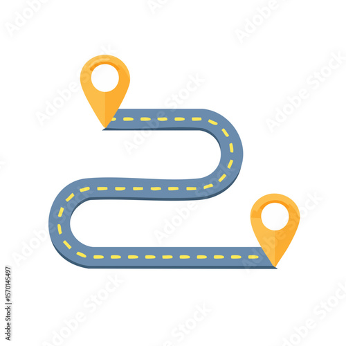Curvy road with destination pointers concept travel planning journey route navigation path graphic design icon destination transportation