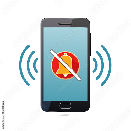 Smartphone with mute notification icon shows silence setting for calls and communication