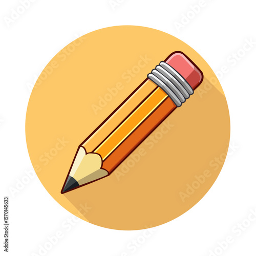 Illustration of a Cartoon Pencil with Eraser on a Yellow Background