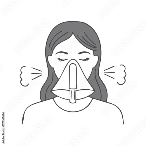 Woman Wearing Oxygen Mask Treatment for Breathing Illnesses in Monochromatic Design