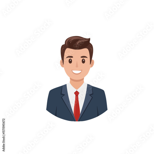 Smiling businessman cartoon illustration with blue suit and red tie for professional themes