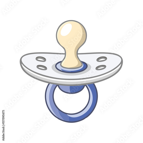 Cute Baby Pacifier Cartoon Style, White and Blue Colors, Isolated on Black Backdrop