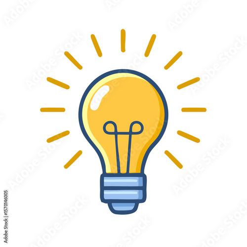 Cartoon light bulb emitting bright light sparks concept idea generation on a dark background