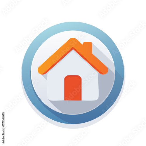 Graphic Icon Illustration of a Simple House Inside of a Blue Round Frame