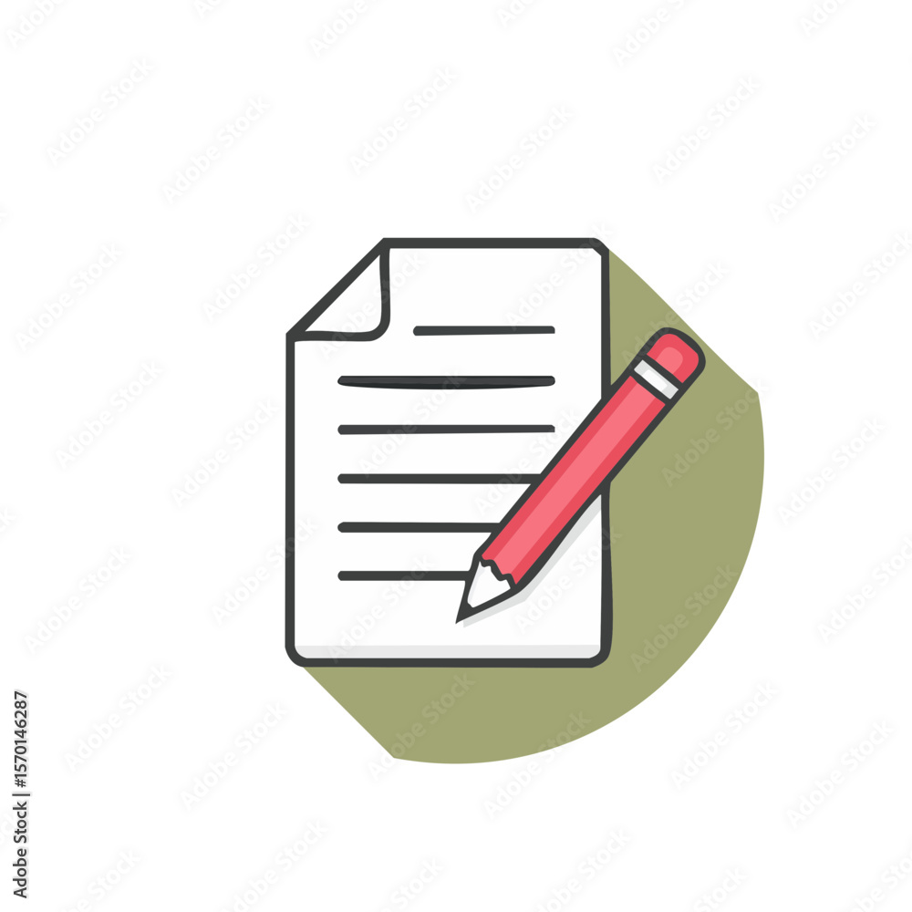 Illustration of a red pencil next to a sheet of lined paper, suggesting writing or note-taking on an olive green background Illustration of a red pencil next to a sheet of lined paper, suggesting writing or note-taking on an olive green background