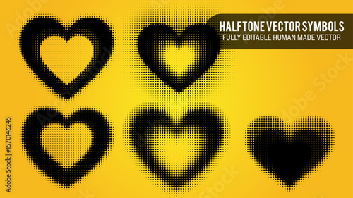 Halftone Vector Set Of Hearts