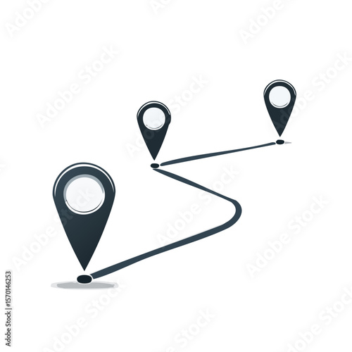 Roadmap with Destination Pins Guiding Journey, Route Planning and Navigation Graphic, Path Direction