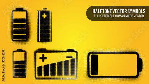Halftone Vector Set Of Batteries