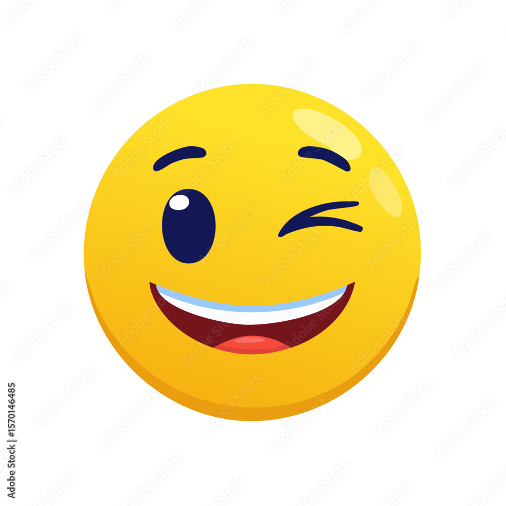 Fototapeta premium Winking Emoji Smiley Face with a Happy Expression in Cartoon Style