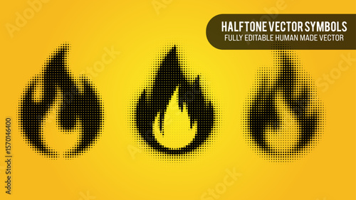 Halftone Vector Set Of Fire