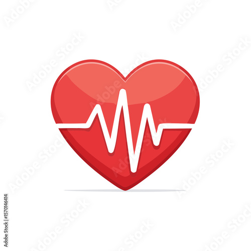 Cartoon Red Heart Symbol with EKG Pulse Line Illustrating Cardiac Health and Medical Care on a Black Background