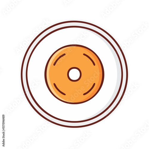 Cartoon style vector of an orange CD or DVD disk on a white surface with brown accent.