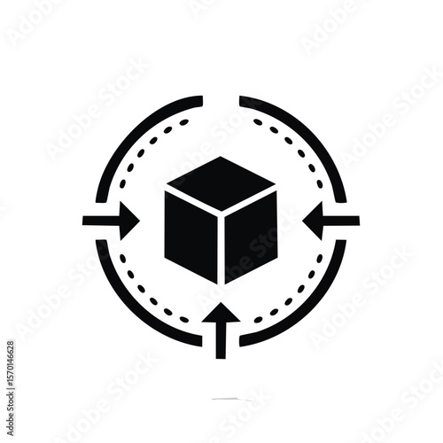 Abstract Cube Surrounded by Arrows Illustrating Compression Consolidation and Focus Concept