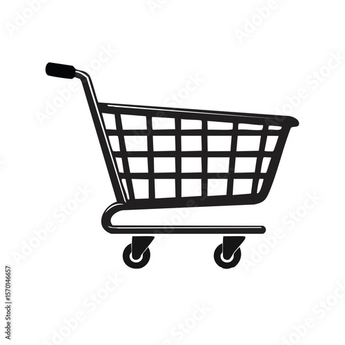 Shopping Cart Outline, Market Basket Isolated on Black Background, Retail Trolley