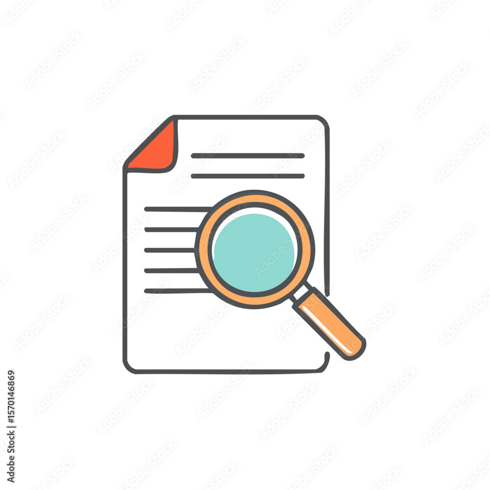 Document Inspection with Magnifying Glass Graphic Reviewing Report Examination Vector Illustration Document Inspection with Magnifying Glass Graphic Reviewing Report Examination Vector Illustration