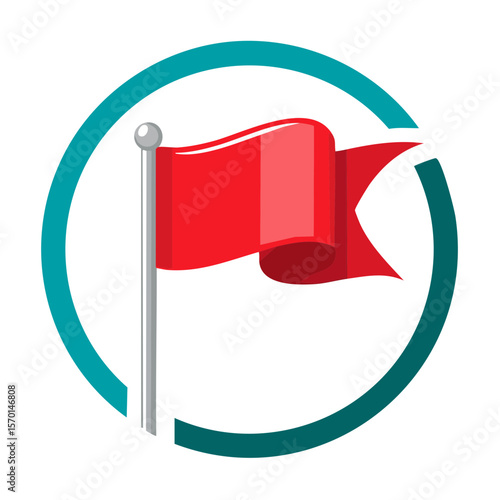 Bold graphic illustration featuring a waving red flag inside a teal circle perfect for notifications or messaging with impact