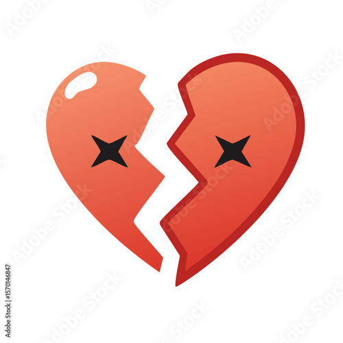 Cracked heart symbolizing heartbreak and loss with visible dead stars for emphasis concept of sorrow and emotional pain rendered digitally on black backdrop