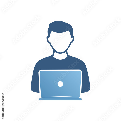Digital Worker Icon Using Laptop Computer Illustration For Remote Business or Online Education Vector Artwork