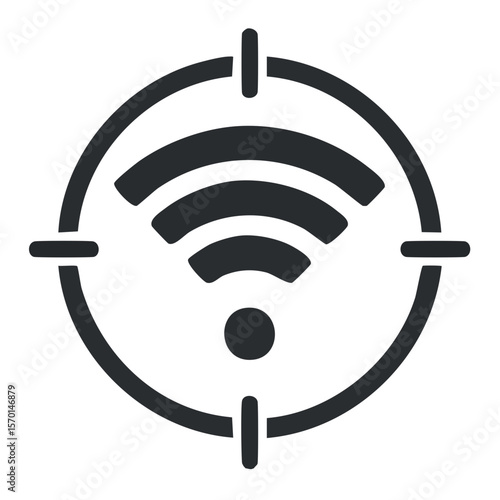 Targeting wireless signal icon for hotspot connectivity or Wi-Fi connection network with symbol on black background