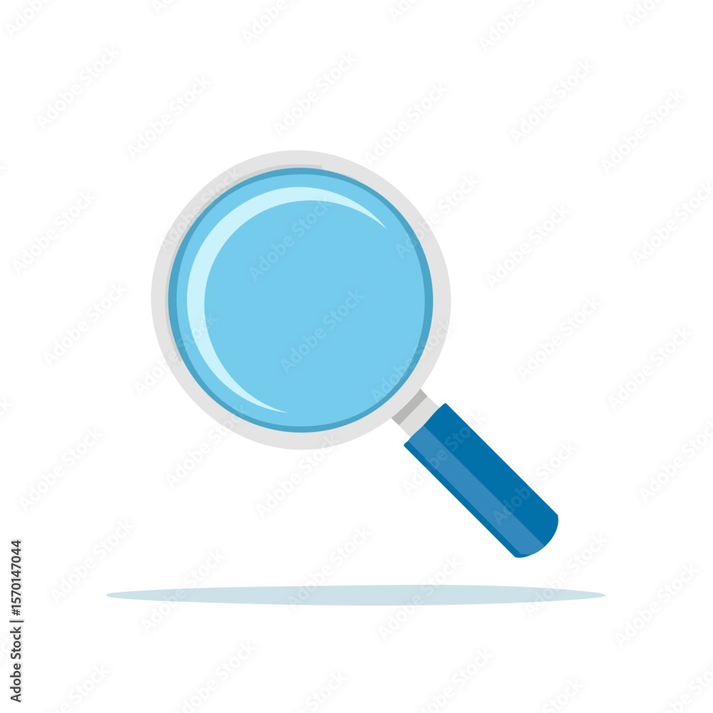 Magnifying glass vector illustration simple search icon find explore investigation discovery blue white symbol on black background Magnifying glass vector illustration simple search icon find explore investigation discovery blue white symbol on black background