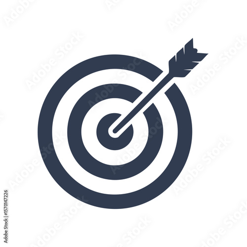 Target and arrow in bullseye symbolizing goal achievement and accuracy for business success, marketing strategy, and precise aims on black backdrop