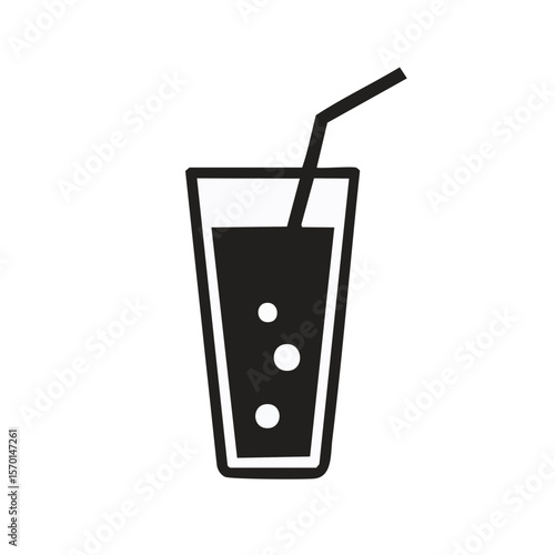 Stylized tall glass with a straw and bubbles in a minimalist black and white design