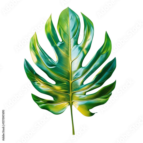 Isolated monstera deliciosa leaf vibrant green tropical plant botanical illustration nature design element art on transparent background