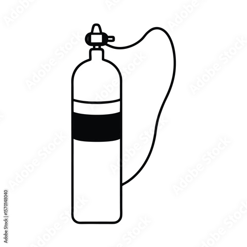 Oxygen cylinder mask emergency line art style Vector illustration