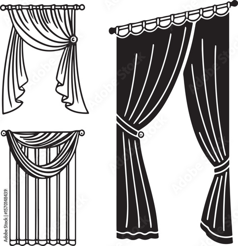 Elegant decorative window curtain designs in black and white with various styles