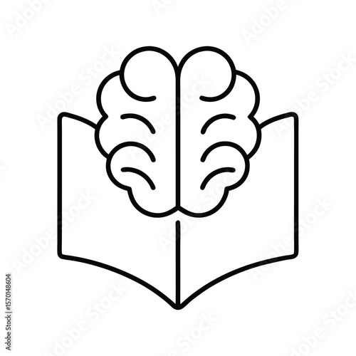 Psychology book brain icon simple line art Vector illustration